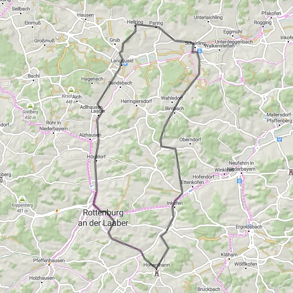 Map miniature of "Rural Beauty of Niederbayern" cycling inspiration in Niederbayern, Germany. Generated by Tarmacs.app cycling route planner