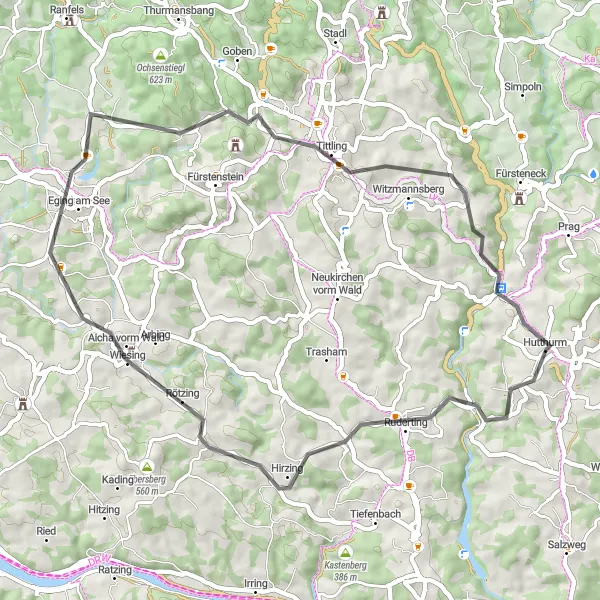 Map miniature of "Nature's Beauty in Hutthurm" cycling inspiration in Niederbayern, Germany. Generated by Tarmacs.app cycling route planner