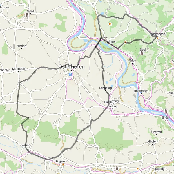 Karten-Miniaturansicht der Radinspiration "Panorama-Tour durch Niederbayern" in Niederbayern, Germany. Erstellt vom Tarmacs.app-Routenplaner für Radtouren