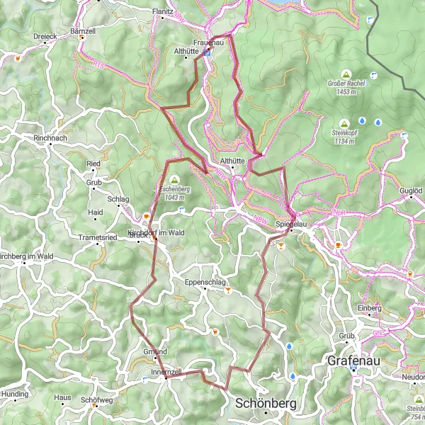 Map miniature of "The Gravel Discovery" cycling inspiration in Niederbayern, Germany. Generated by Tarmacs.app cycling route planner