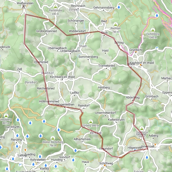 Map miniature of "The Gravel Escape" cycling inspiration in Niederbayern, Germany. Generated by Tarmacs.app cycling route planner