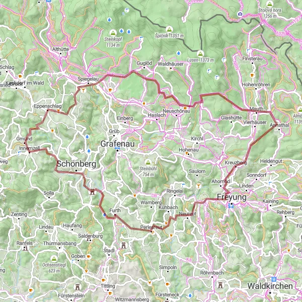 Map miniature of "Gravel Adventure" cycling inspiration in Niederbayern, Germany. Generated by Tarmacs.app cycling route planner