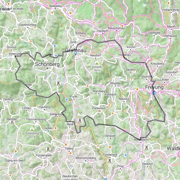 Map miniature of "The Grafenau Loop" cycling inspiration in Niederbayern, Germany. Generated by Tarmacs.app cycling route planner