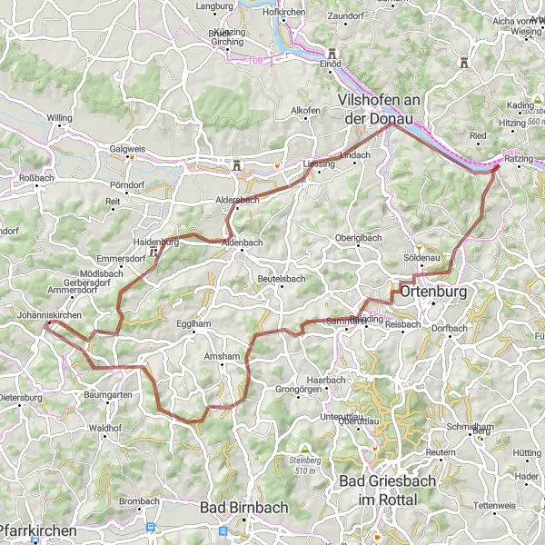 Karten-Miniaturansicht der Radinspiration "Die Natur entdecken" in Niederbayern, Germany. Erstellt vom Tarmacs.app-Routenplaner für Radtouren
