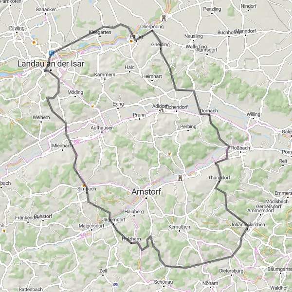 Karten-Miniaturansicht der Radinspiration "Naturschönheiten entdecken" in Niederbayern, Germany. Erstellt vom Tarmacs.app-Routenplaner für Radtouren