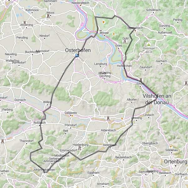 Karten-Miniaturansicht der Radinspiration "Road-Tour nach Vilshofen an der Donau" in Niederbayern, Germany. Erstellt vom Tarmacs.app-Routenplaner für Radtouren