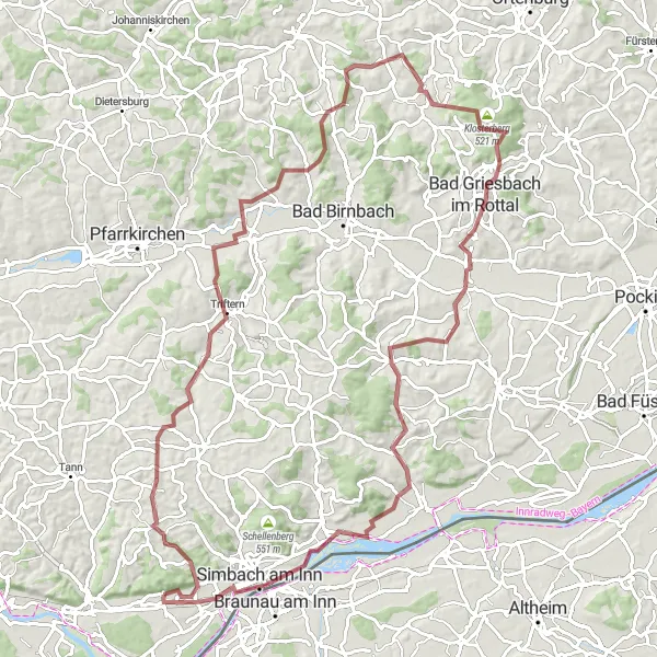 Map miniature of "Schloßberg and Haarbach Gravel Tour" cycling inspiration in Niederbayern, Germany. Generated by Tarmacs.app cycling route planner