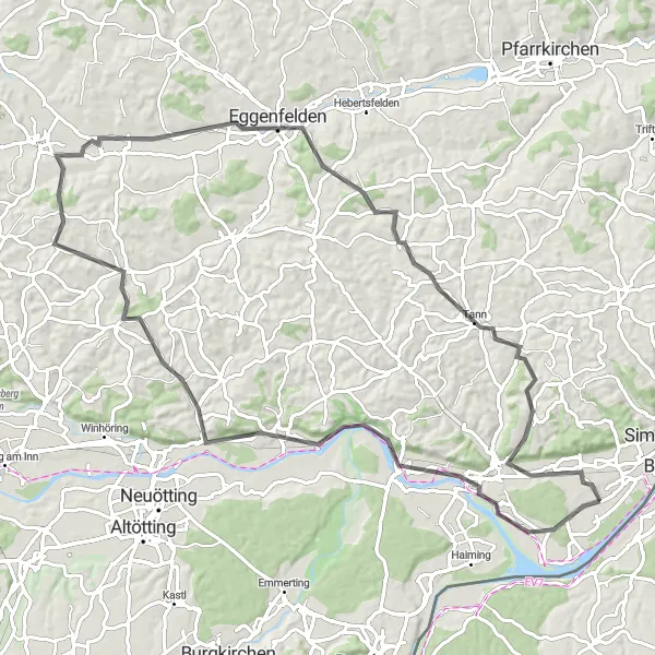 Map miniature of "The Marktl Loop" cycling inspiration in Niederbayern, Germany. Generated by Tarmacs.app cycling route planner