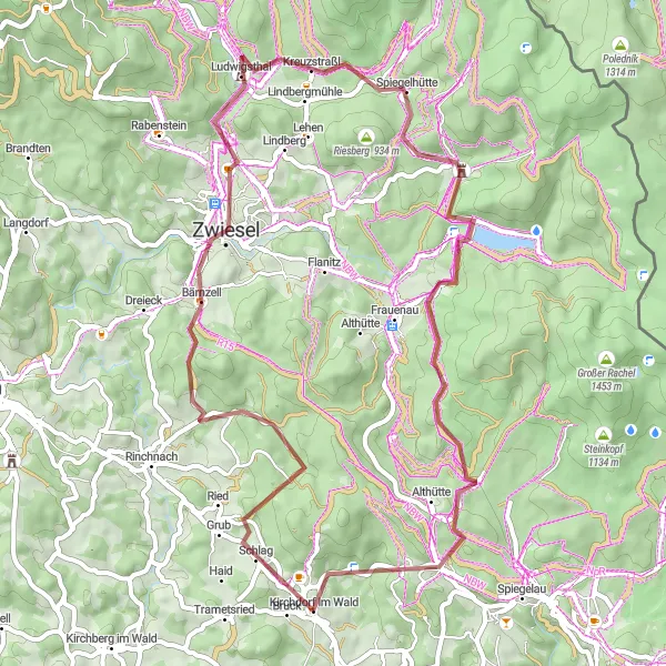 Map miniature of "Gravel Adventure in the Bavarian Forest" cycling inspiration in Niederbayern, Germany. Generated by Tarmacs.app cycling route planner