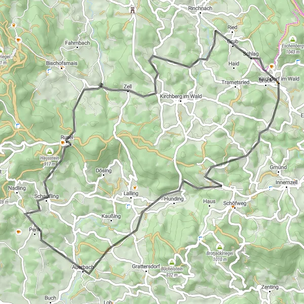 Karten-Miniaturansicht der Radinspiration "Erkundungstour durch den Vorderen Bayerischen Wald" in Niederbayern, Germany. Erstellt vom Tarmacs.app-Routenplaner für Radtouren