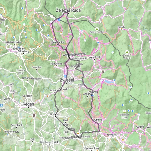 Karten-Miniaturansicht der Radinspiration "Erkundungstour durch den Bayerischen Wald" in Niederbayern, Germany. Erstellt vom Tarmacs.app-Routenplaner für Radtouren