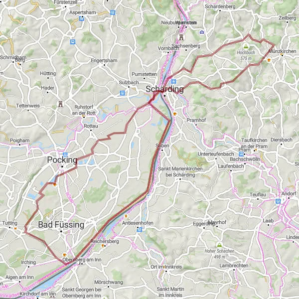 Map miniature of "Innradweg - Scenic Gravel" cycling inspiration in Niederbayern, Germany. Generated by Tarmacs.app cycling route planner