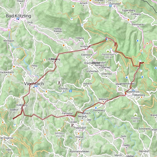 Map miniature of "Scenic Gravel Escape" cycling inspiration in Niederbayern, Germany. Generated by Tarmacs.app cycling route planner