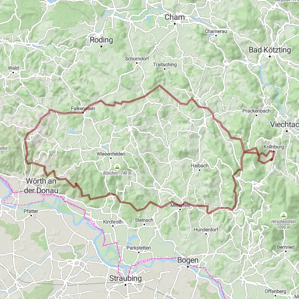 Map miniature of "Gravel Adventure in Niederbayern" cycling inspiration in Niederbayern, Germany. Generated by Tarmacs.app cycling route planner