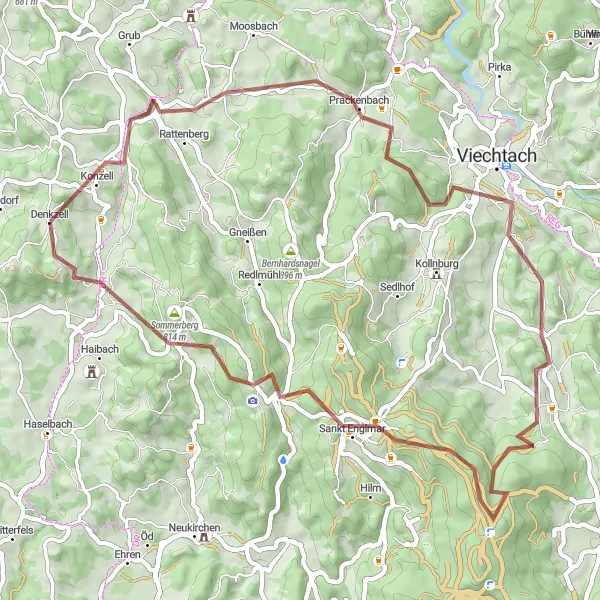 Map miniature of "Konzell Gravel Adventure" cycling inspiration in Niederbayern, Germany. Generated by Tarmacs.app cycling route planner
