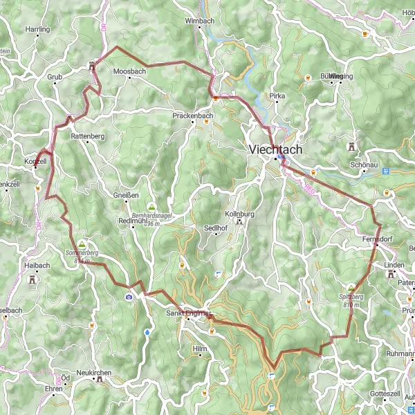Map miniature of "The Gravel Loop Adventure near Konzell" cycling inspiration in Niederbayern, Germany. Generated by Tarmacs.app cycling route planner