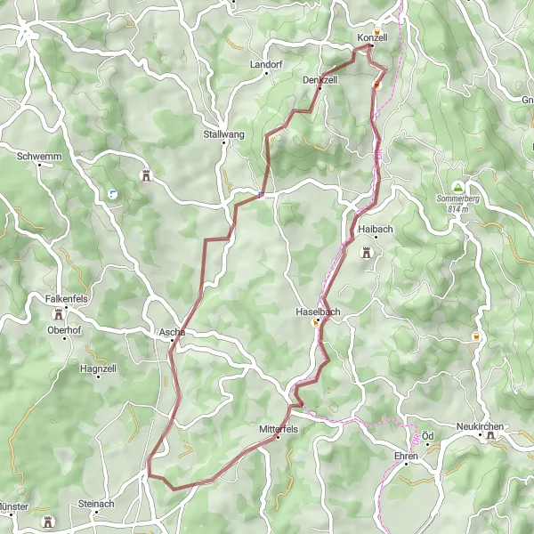 Karten-Miniaturansicht der Radinspiration "Gravel-Spaß durch die Natur rund um Konzell" in Niederbayern, Germany. Erstellt vom Tarmacs.app-Routenplaner für Radtouren