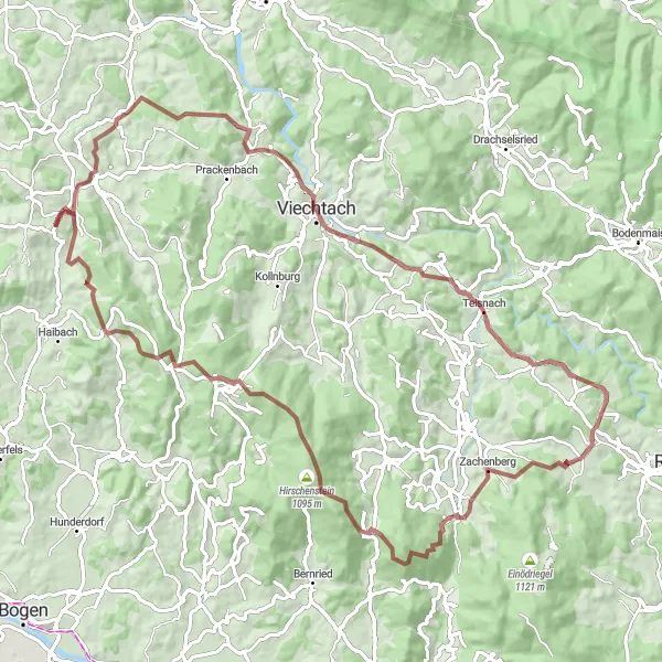 Karten-Miniaturansicht der Radinspiration "Wald und Berge Gravel Tour" in Niederbayern, Germany. Erstellt vom Tarmacs.app-Routenplaner für Radtouren
