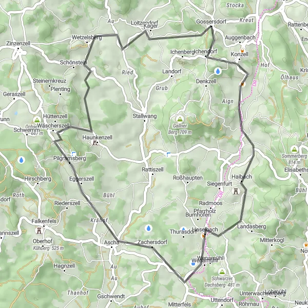 Karten-Miniaturansicht der Radinspiration "Rundweg Konzell - Loitzendorf - Konzell" in Niederbayern, Germany. Erstellt vom Tarmacs.app-Routenplaner für Radtouren