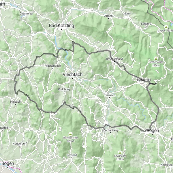 Map miniature of "Ultimate Niederbayern Road Cycling Challenge" cycling inspiration in Niederbayern, Germany. Generated by Tarmacs.app cycling route planner