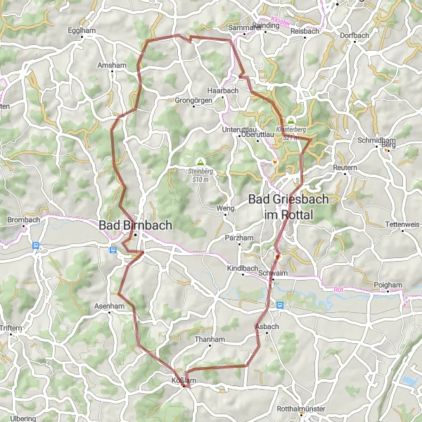 Map miniature of "Bad Birnbach Loop Gravel Route" cycling inspiration in Niederbayern, Germany. Generated by Tarmacs.app cycling route planner