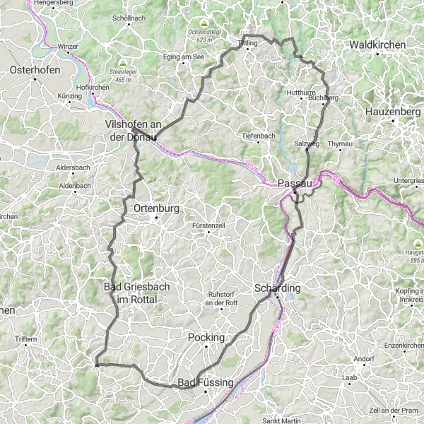 Map miniature of "Haarbach Loop" cycling inspiration in Niederbayern, Germany. Generated by Tarmacs.app cycling route planner