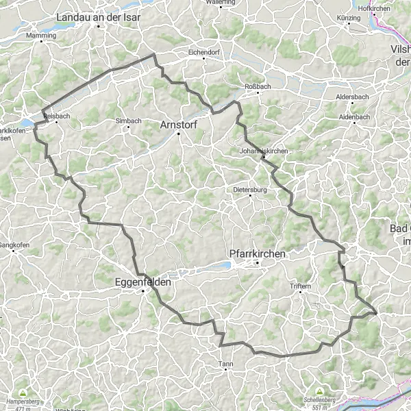 Map miniature of "Wittibreut Adventure" cycling inspiration in Niederbayern, Germany. Generated by Tarmacs.app cycling route planner