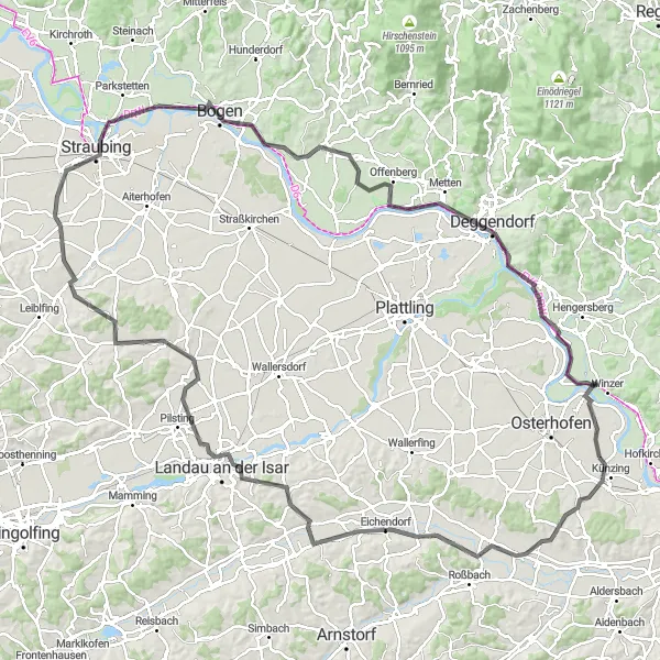 Map miniature of "Scenic Loop through Lower Bavaria" cycling inspiration in Niederbayern, Germany. Generated by Tarmacs.app cycling route planner