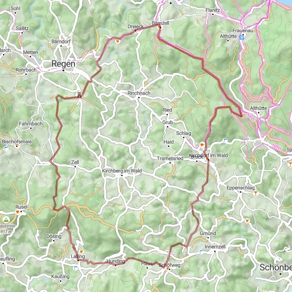 Karten-Miniaturansicht der Radinspiration "Erkundungstour nach Wagensonnriegel und Hochberg" in Niederbayern, Germany. Erstellt vom Tarmacs.app-Routenplaner für Radtouren