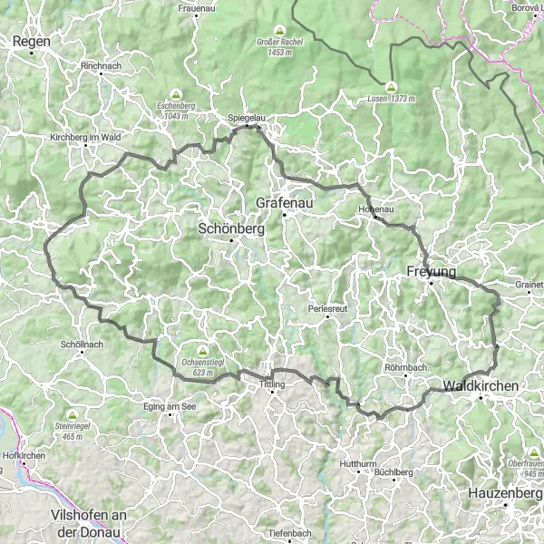 Karten-Miniaturansicht der Radinspiration "Abenteuerliche Tour durch Niederbayern" in Niederbayern, Germany. Erstellt vom Tarmacs.app-Routenplaner für Radtouren
