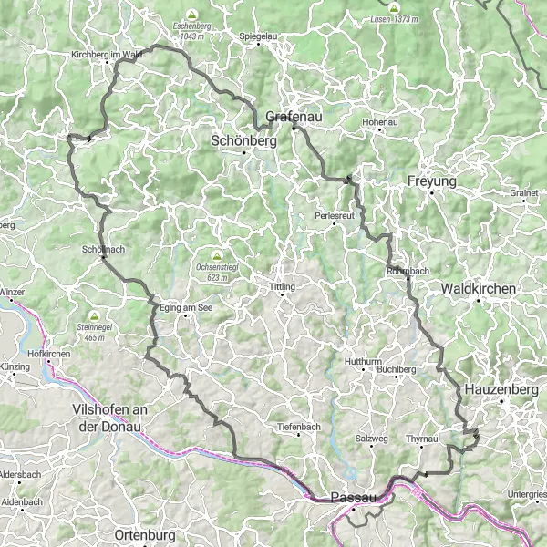Karten-Miniaturansicht der Radinspiration "Rund um Lalling - Panoramablick ins Donautal" in Niederbayern, Germany. Erstellt vom Tarmacs.app-Routenplaner für Radtouren