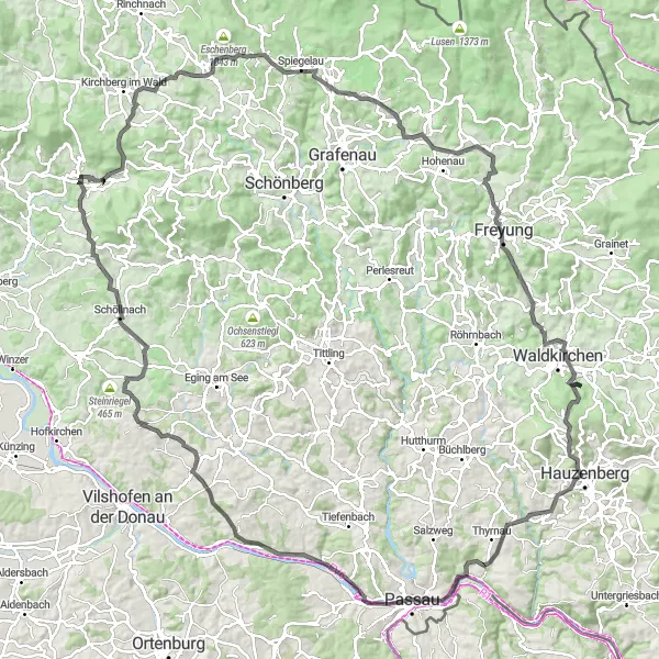 Karten-Miniaturansicht der Radinspiration "Faszination Bayerischer Wald" in Niederbayern, Germany. Erstellt vom Tarmacs.app-Routenplaner für Radtouren