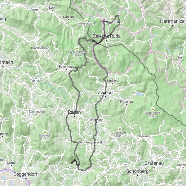 Karten-Miniaturansicht der Radinspiration "Roadtour durch Regen und Špičák" in Niederbayern, Germany. Erstellt vom Tarmacs.app-Routenplaner für Radtouren