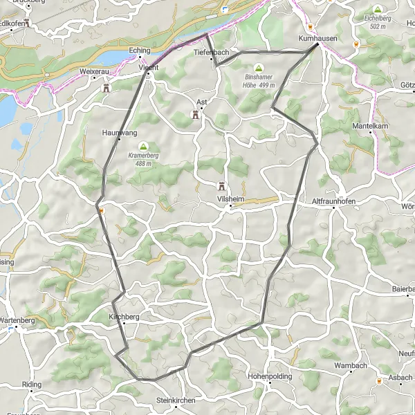 Map miniature of "Niederstraubing Loop" cycling inspiration in Niederbayern, Germany. Generated by Tarmacs.app cycling route planner