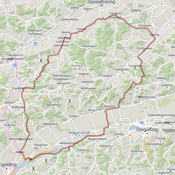 Map miniature of "The Gravel Adventure" cycling inspiration in Niederbayern, Germany. Generated by Tarmacs.app cycling route planner