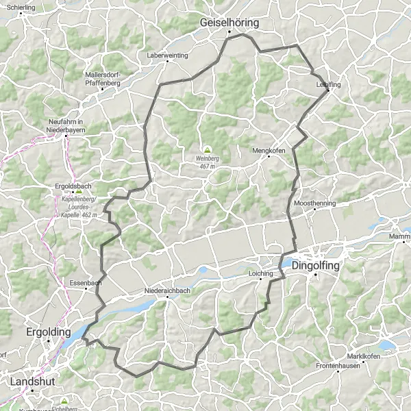 Map miniature of "Leiblfing to Penk Loop" cycling inspiration in Niederbayern, Germany. Generated by Tarmacs.app cycling route planner