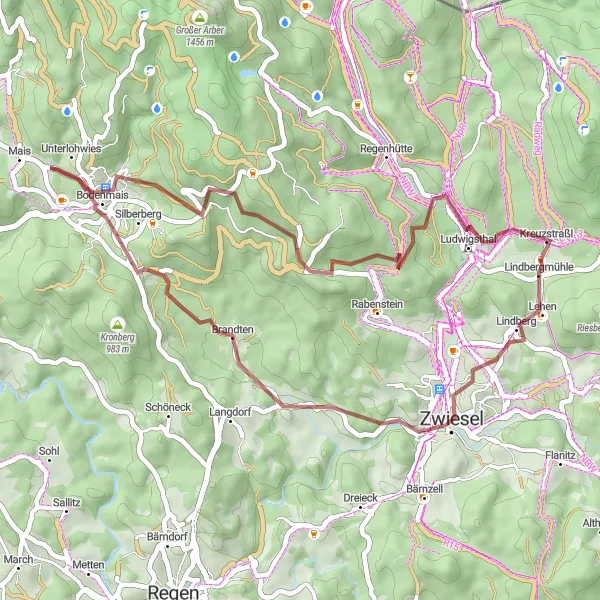 Map miniature of "Bavarian Gravel Adventure" cycling inspiration in Niederbayern, Germany. Generated by Tarmacs.app cycling route planner