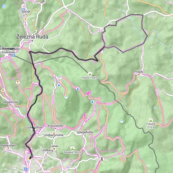 Map miniature of "Theresienthal Loop" cycling inspiration in Niederbayern, Germany. Generated by Tarmacs.app cycling route planner