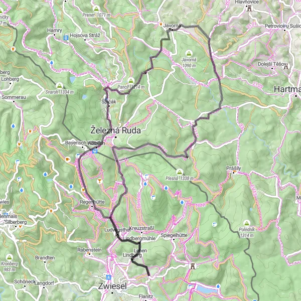 Karten-Miniaturansicht der Radinspiration "Panoramastraßen und Bergausblicke" in Niederbayern, Germany. Erstellt vom Tarmacs.app-Routenplaner für Radtouren