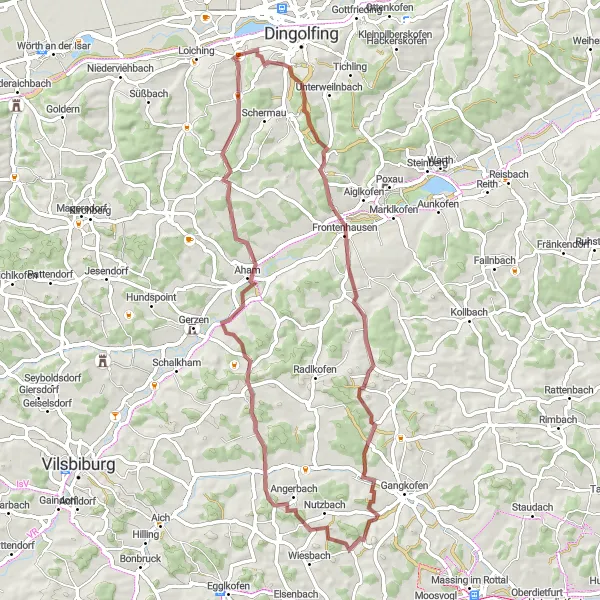 Karten-Miniaturansicht der Radinspiration "Grenzenlose Fahrradabenteuer" in Niederbayern, Germany. Erstellt vom Tarmacs.app-Routenplaner für Radtouren