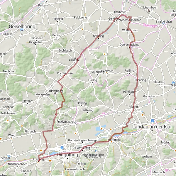 Map miniature of "The Dornwang Loop" cycling inspiration in Niederbayern, Germany. Generated by Tarmacs.app cycling route planner