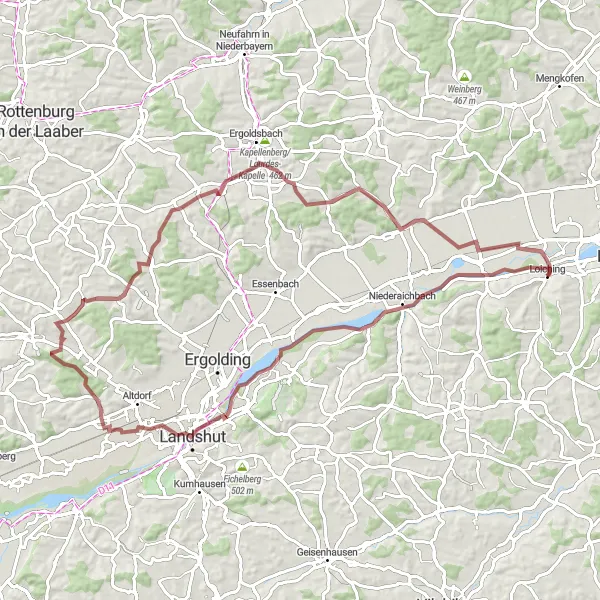Map miniature of "Loiching Annaberg Route" cycling inspiration in Niederbayern, Germany. Generated by Tarmacs.app cycling route planner