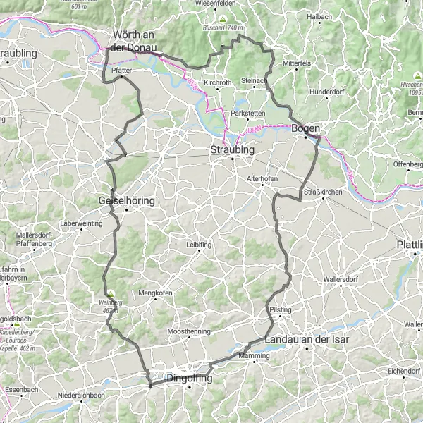 Map miniature of "The Bavarian Countryside Tour" cycling inspiration in Niederbayern, Germany. Generated by Tarmacs.app cycling route planner