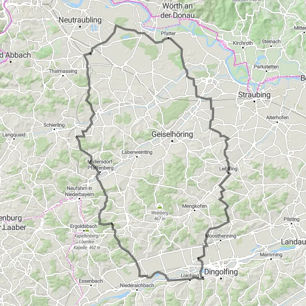 Map miniature of "The Isar Valley Ride" cycling inspiration in Niederbayern, Germany. Generated by Tarmacs.app cycling route planner