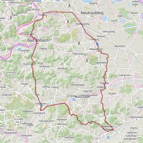Karten-Miniaturansicht der Radinspiration "Donau-Kelheim Radweg" in Niederbayern, Germany. Erstellt vom Tarmacs.app-Routenplaner für Radtouren