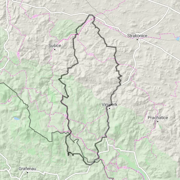 Map miniature of "Siebensteinkopf Circuit" cycling inspiration in Niederbayern, Germany. Generated by Tarmacs.app cycling route planner