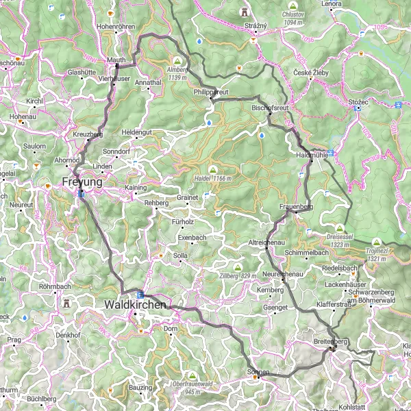 Map miniature of "Bavarian Forest Loop" cycling inspiration in Niederbayern, Germany. Generated by Tarmacs.app cycling route planner