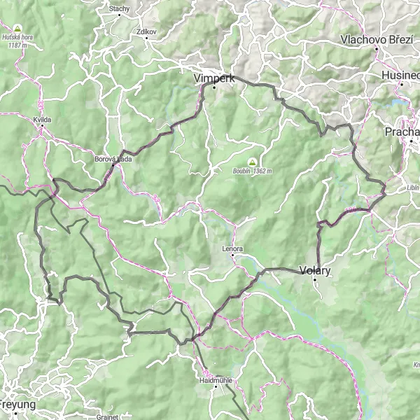 Map miniature of "Bohemian Border Exploration" cycling inspiration in Niederbayern, Germany. Generated by Tarmacs.app cycling route planner