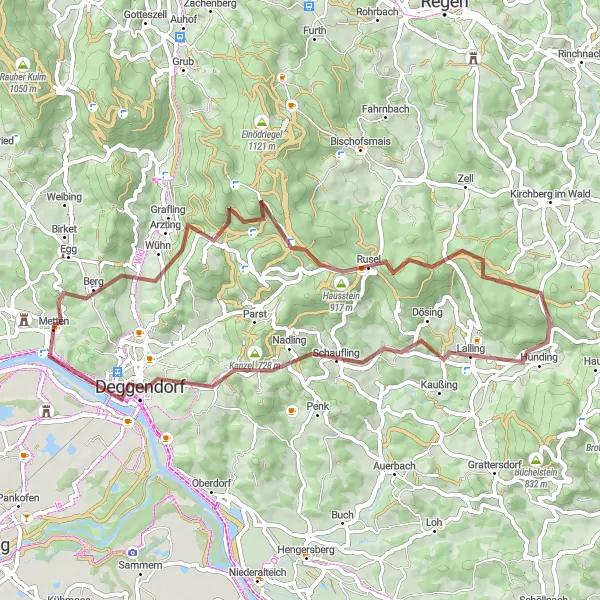 Karten-Miniaturansicht der Radinspiration "Gravel Tour um Metten" in Niederbayern, Germany. Erstellt vom Tarmacs.app-Routenplaner für Radtouren
