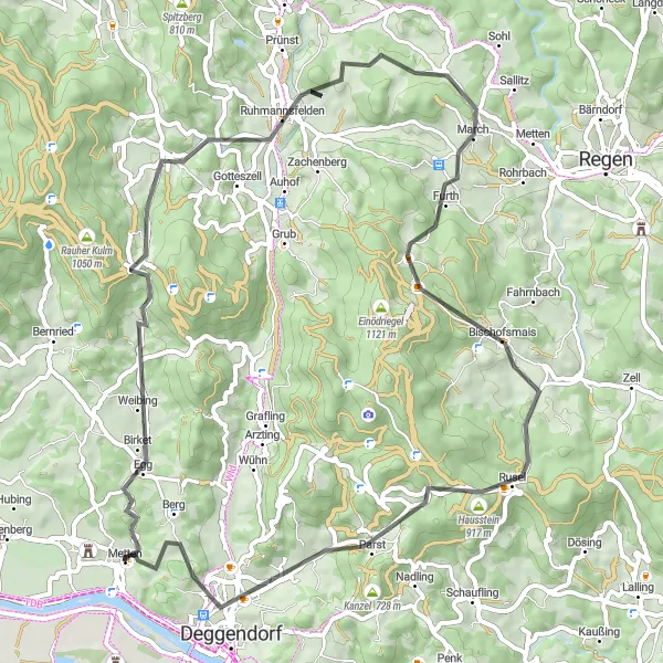 Map miniature of "Challenging Road Cycling Route to Hahnburg" cycling inspiration in Niederbayern, Germany. Generated by Tarmacs.app cycling route planner
